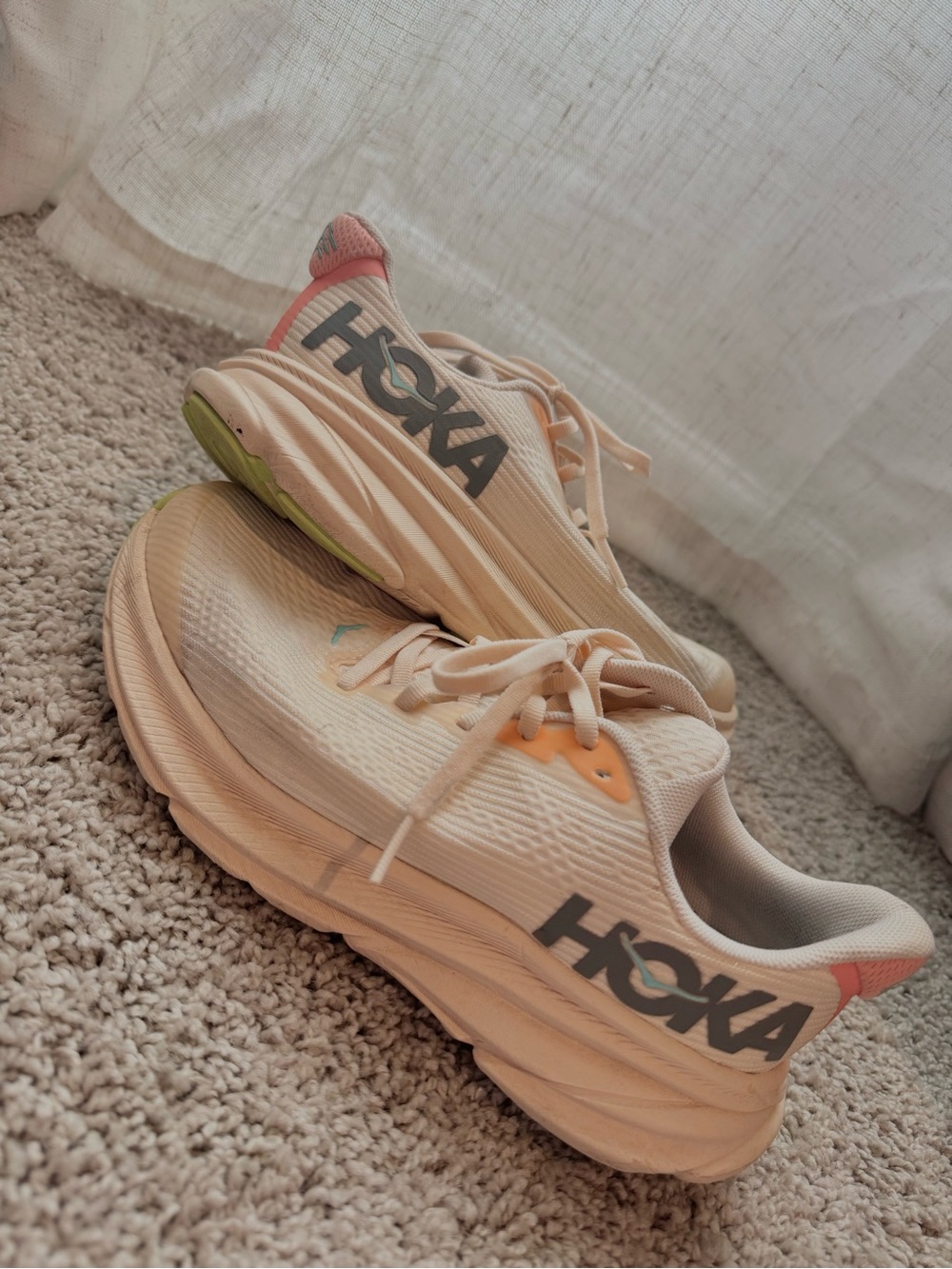 Hoka Cream Peach-Accent Running Shoes